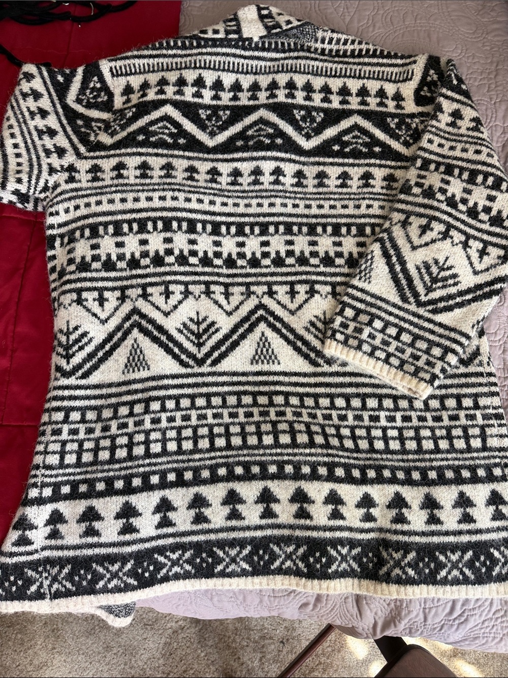 Lucky Brand Black and Cream Geometric Shawl Collar Cardigan size L for women - Picture 7 of 9